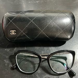CHANEL eyeglass frames black large cat eye